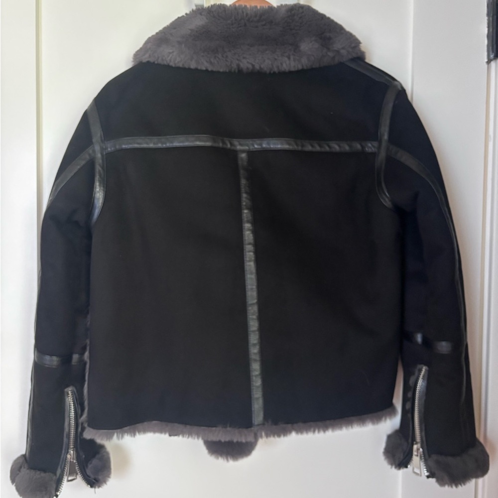 Zara Black Jacket with Dark Gray Faux Shearling Trim - Picture 6 of 6